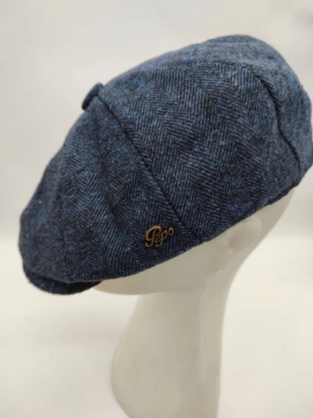 İnce Balık Sırtı Erkek Klasik Kasket Sekiz Parça Lacivert Renk - 5