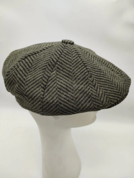Çizgili Modern Erkek Klasik Kasket Yeşil Renk - 3