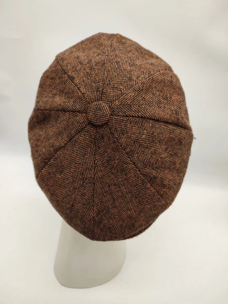 İnce Balık Sırtı Erkek Klasik Kasket Sekiz Parça Kahve Renk - 9
