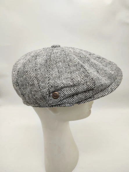 Balık Sırtı Erkek Klasik Kasket Sekiz Parça Gri Renk - 6