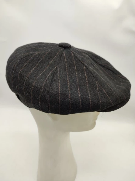 İnce Çizgili Şık Erkek Klasik Kasket Siyah Renk - Resim 3