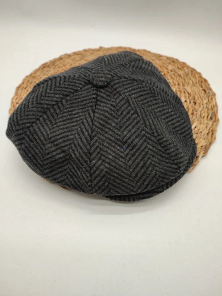 Çizgili Modern Erkek Klasik Kasket Siyah Renk - Resim 6