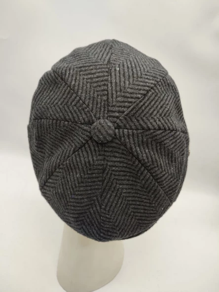 Çizgili Modern Erkek Klasik Kasket Siyah Renk - Resim 4