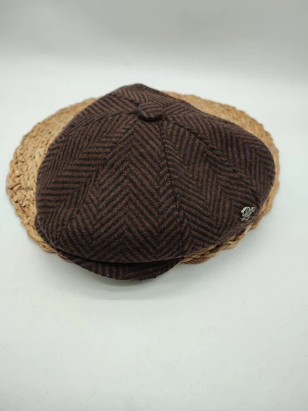 Çizgili Modern Erkek Klasik Kasket Kahve Renk - 5