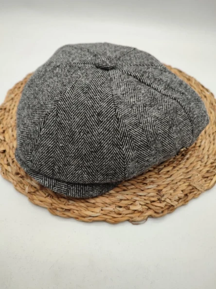 İnce Balık Sırtı Erkek Klasik Kasket Sekiz Parça Gri Renk - 6