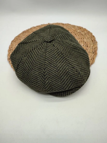 Çizgili Modern Erkek Klasik Kasket Yeşil Renk - 6