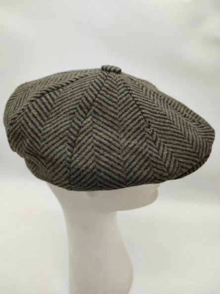 Çizgili Modern Erkek Klasik Kasket Yeşil Renk - 7