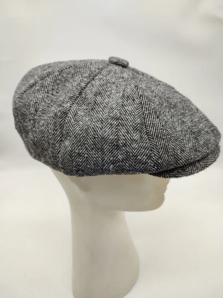 İnce Balık Sırtı Erkek Klasik Kasket Sekiz Parça Gri Renk - 8