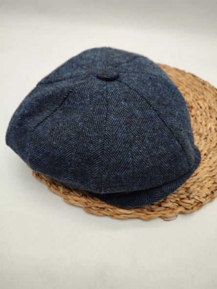 İnce Balık Sırtı Erkek Klasik Kasket Sekiz Parça Lacivert Renk - 2