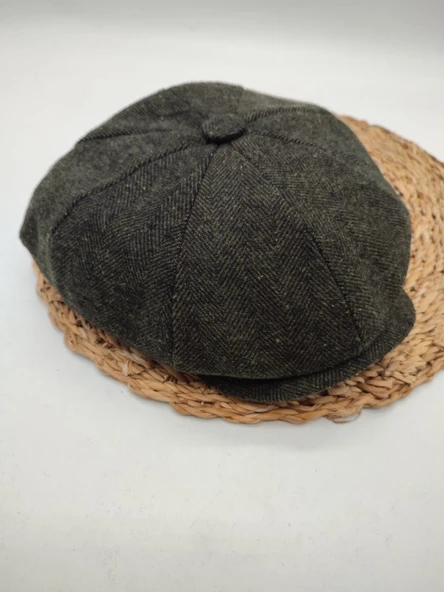 İnce Balık Sırtı Erkek Klasik Kasket Sekiz Parça Yeşil Renk - 7