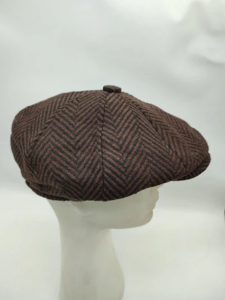 Çizgili Modern Erkek Klasik Kasket Kahve Renk - 7