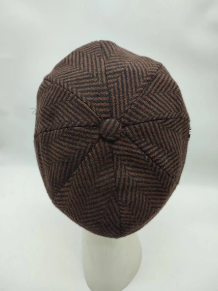 Çizgili Modern Erkek Klasik Kasket Kahve Renk - 4