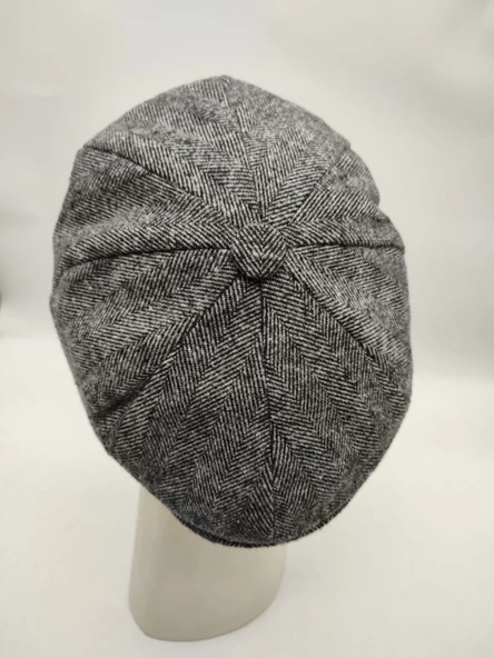 İnce Balık Sırtı Erkek Klasik Kasket Sekiz Parça Gri Renk - 5