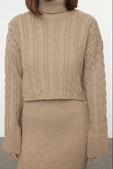 Moda Stil Regular Balıkçı Yaka Regular Boy Triko Kazak-Elbise Takım - 3