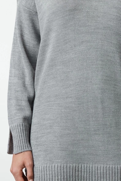 Moda Stil Regular Polo Yaka Mini Boy Triko Garnili Elbise - Resim 2