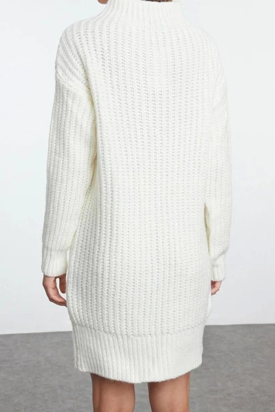 Moda Stil Regular Dik Yaka Mini Boy Triko Yumuşak Dokulu Saç Örgü Elbise - 5