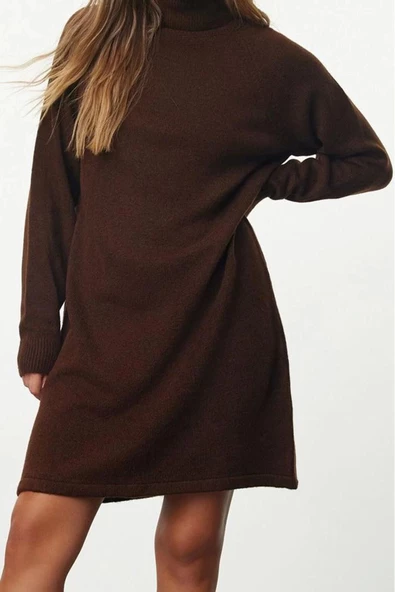 Moda Stil Regular Balıkçı Yaka Mini Boy Triko Basic Elbise