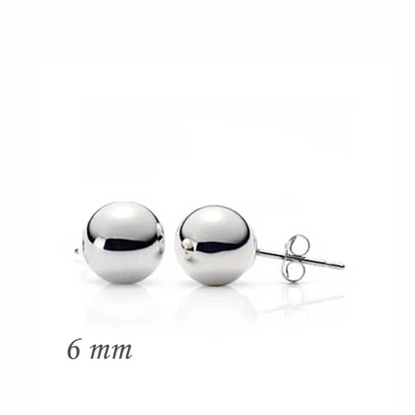 925 Ayar Gümüş Top Küpe - 6 mm - 2