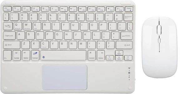 Elephone Winnovo T1 7" Uyumlu Kablosuz Bluetooth Dahili Bataryalı Şarjlı TouchPad'li Klavye Mouse Seti - Beyaz