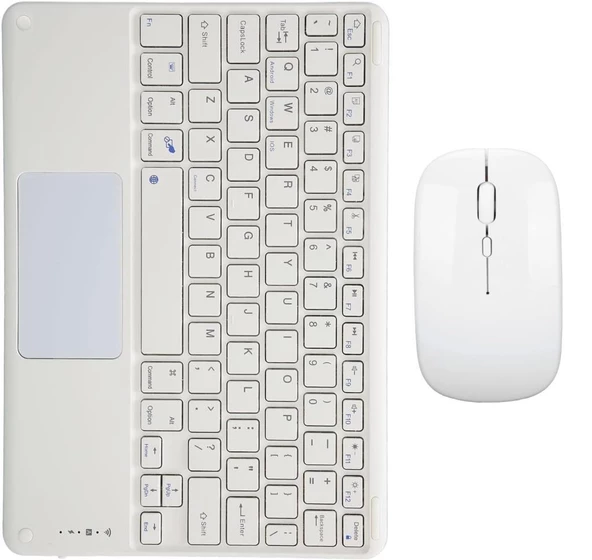 Huawei Mediapad T3 10 9.6" Uyumlu Kablosuz Bluetooth Dahili Bataryalı Şarjlı TouchPad'li Klavye Mouse Seti - Beyaz - 9