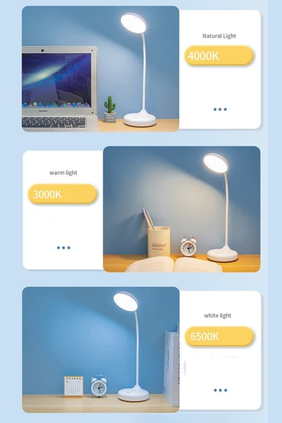 Dokunmatik Şarjlı Masa ve Gece Lambası Ders Çalışma Okuma Lamba Ayarlanabilir 3 Farklı Işık 20 LED - 3