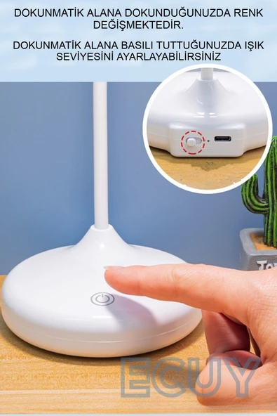 Dokunmatik Şarjlı Masa ve Gece Lambası Ders Çalışma Okuma Lamba Ayarlanabilir 3 Farklı Işık 20 LED - 2