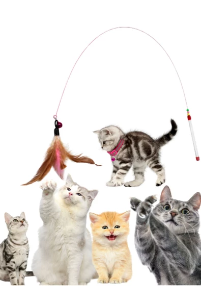 tüylü zilli kedi oltası 90 cm - 3