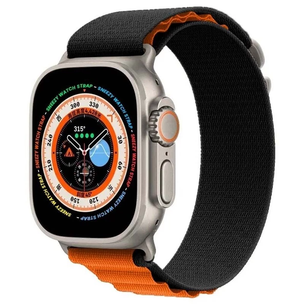 Apple Watch 49mm Ultra Seri Uyumlu Frost Alpine Loop Kordon  Siyah-Turuncu