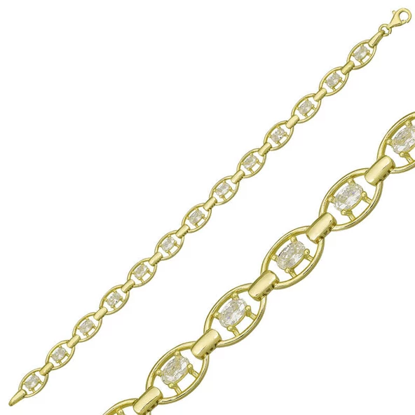 925 Ayar Gümüş Gold Oval Su Yolu Bileklik