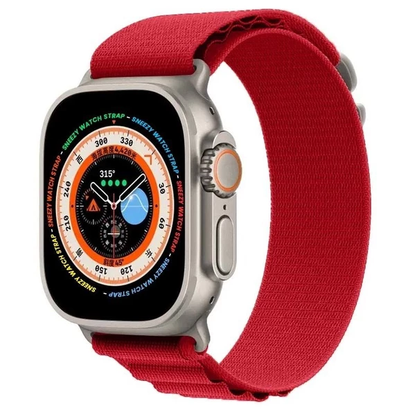 Apple Watch 49mm Ultra Seri Uyumlu Frost Alpine Loop Kordon  Kırmızı