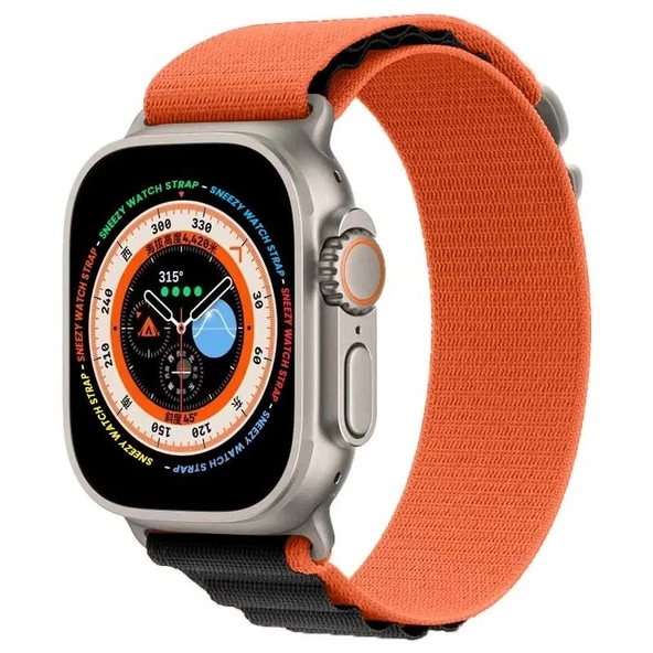 Apple Watch 49mm Ultra Seri Uyumlu Frost Alpine Loop Kordon  Turuncu-Siyah