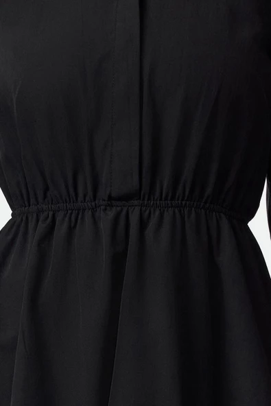 Moda Stil Regular Gömlek Yaka Mini Boy Balon Etek Dokuma Elbise - 2