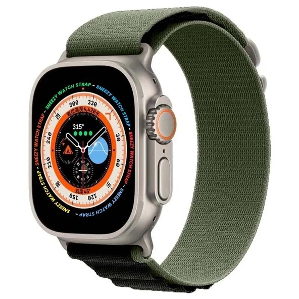 Apple Watch 49mm Ultra Seri Uyumlu Frost Alpine Loop Kordon  Haki-Siyah