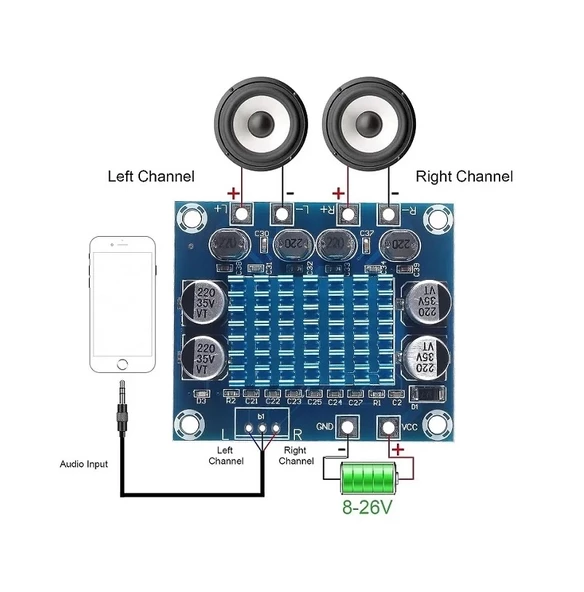 TPA3110 2 Kanal DC 26V 3A 30W Ses Yükseltici Amfi Class D Stereo Dijital Ses Müzik Kuvvetlendirici - Resim 2