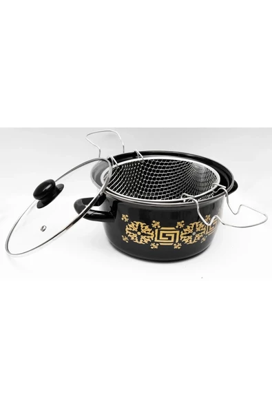 Emaye Kızartma Tenceresi Siyah Çiçekli 22 Cm Royaleks-69116 - 2