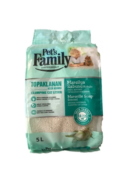 PET'S FAMİLY İNCE BENTONİT KEDİ KUMU 5LT [MARSİLYA SABUNU KOKULU] - Resim 2
