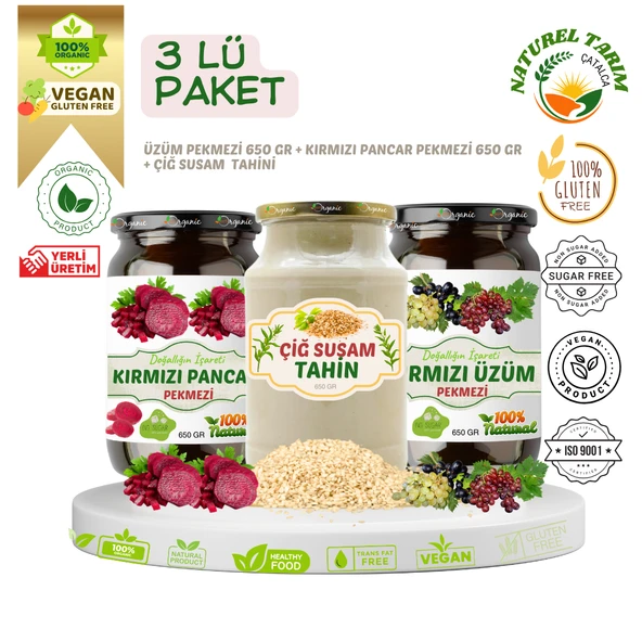 ORGANİK PEKMEZ & ÇİĞ SUSAM TAHİNİ 3 LÜ PAKET