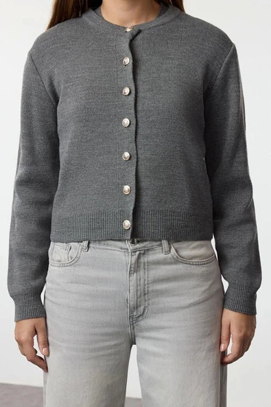 Stil Modern Kadın Regular Standart Kol Bisiklet Yaka Basic Hırka-Bluz Triko Hırka - Resim 3