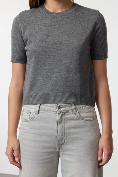 Stil Modern Kadın Regular Standart Kol Bisiklet Yaka Basic Hırka-Bluz Triko Hırka - Resim 5