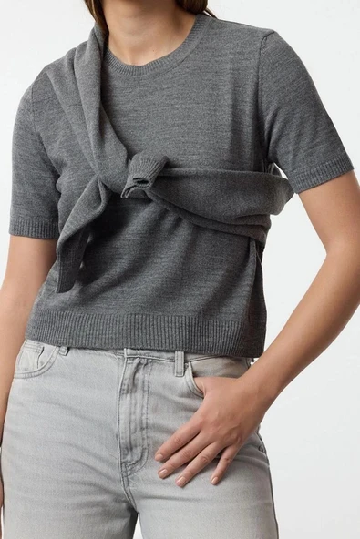 Stil Modern Kadın Regular Standart Kol Bisiklet Yaka Basic Hırka-Bluz Triko Hırka - Resim 2