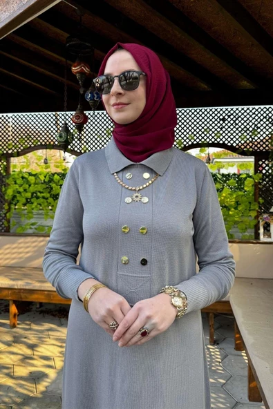 Sema Triko Elbise Gri - Resim 2