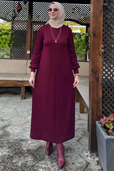 Ecem Bordo Triko Elbise
