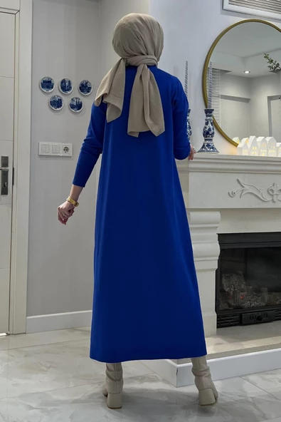 Zebra Desen Triko Elbise Saks - Resim 5