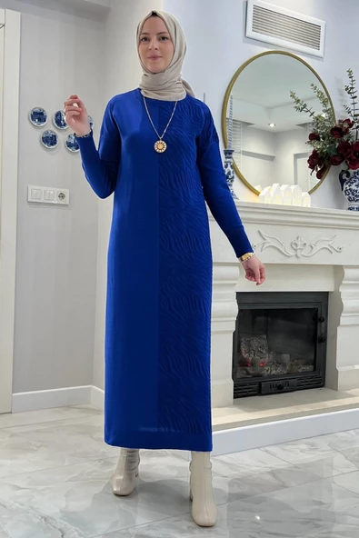 Zebra Desen Triko Elbise Saks - Resim 8