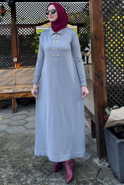 Sema Triko Elbise Gri - Resim 3