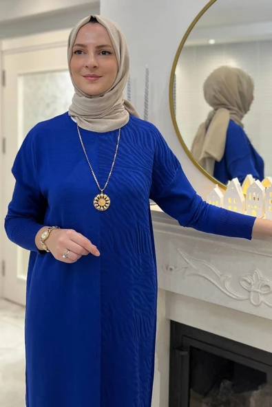 Zebra Desen Triko Elbise Saks - Resim 4