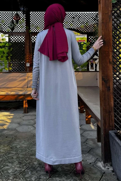 Sema Triko Elbise Gri - Resim 8