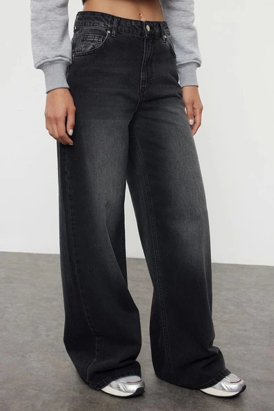 Stil Kadın Moda Denim Kot Pantolon Uzun Geniş Paça Yüksek Bel Ekstra Palazzo Jeans - 4