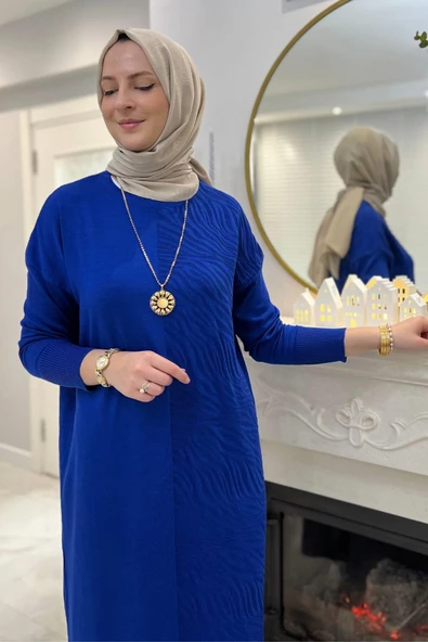 Zebra Desen Triko Elbise Saks - Resim 3