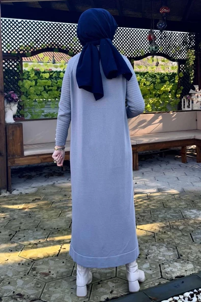 Ayla Triko Elbise Gri - Resim 7